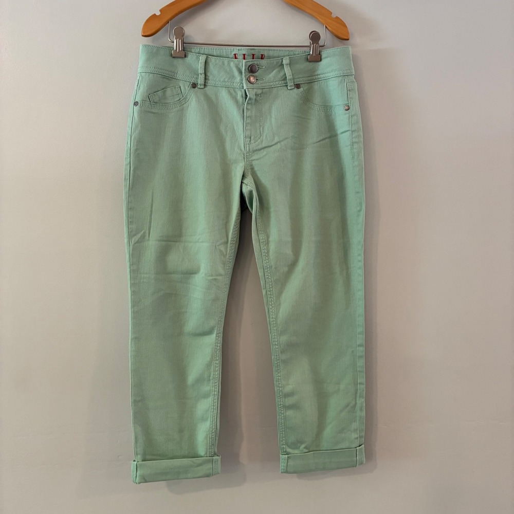Elle Cropped Pants 10 Mint Green Capri Stretch Denim Cuffed Summer Preppy